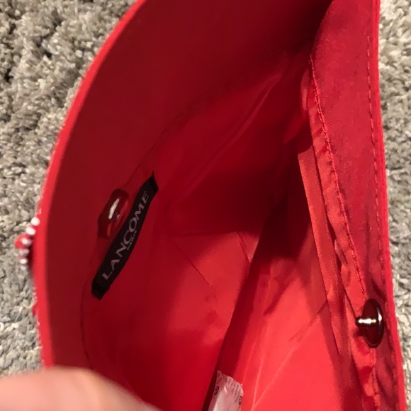 Lancome Red Clutch Bag Floral Embellished Evening Party Purse - Picture 4 of 5